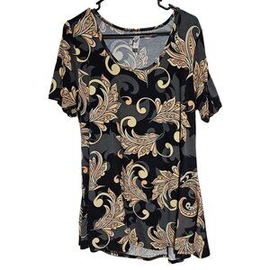 LuLaRoe Paisley Tunic Top Womens Size XL Black Yellow Flowy Stretchy Soft